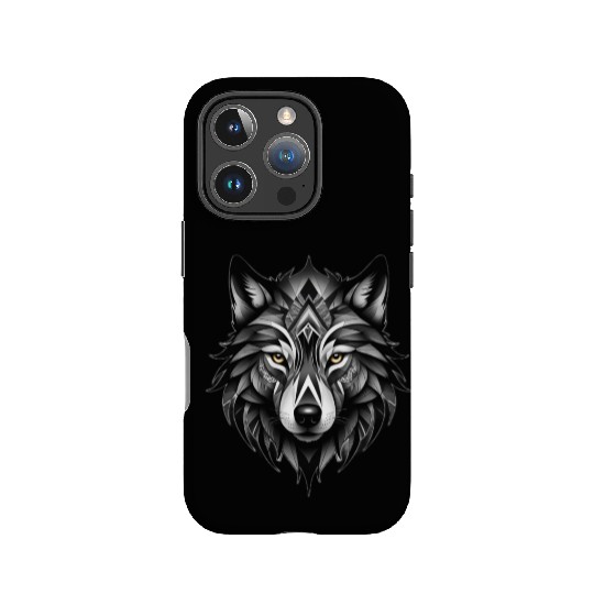 Black and White Geometric Wolf IPhone Cases