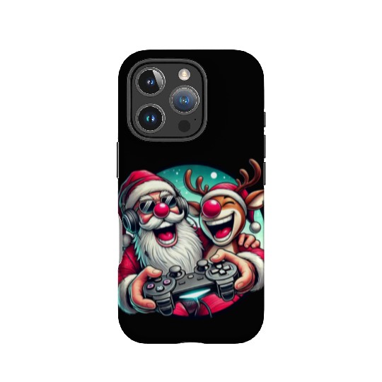 Funny Christmas Duo: Santa & Rudolph Gaming IPhone Cases