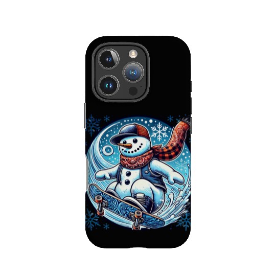 Skateboarding Snowman: Bandana, Board & Snowflakes IPhone Cases