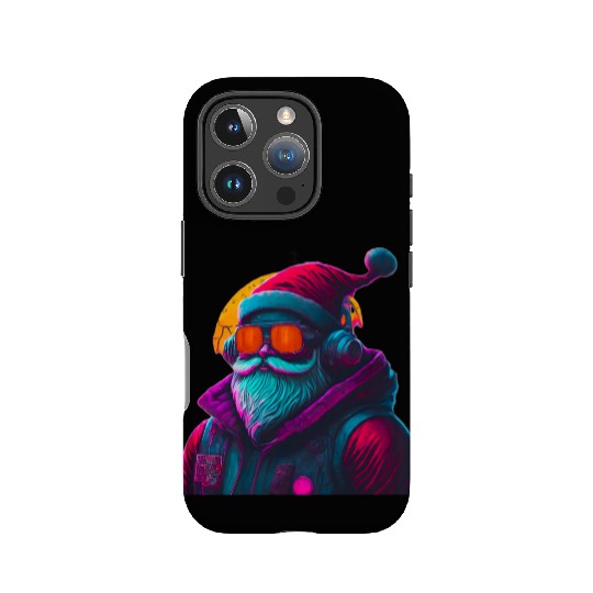Retro Cool Santa Claus with Headphones Neon Colors IPhone Cases