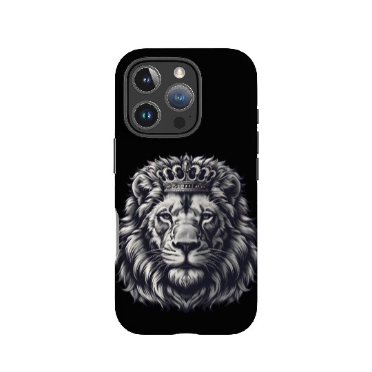 Royal Lion Face with Crown Black and Grey IPhone Cases