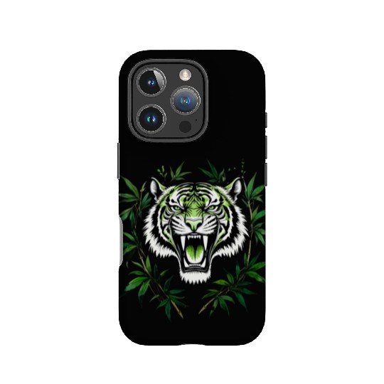 Fierce Green Tiger with Bamboo Branches IPhone Cases