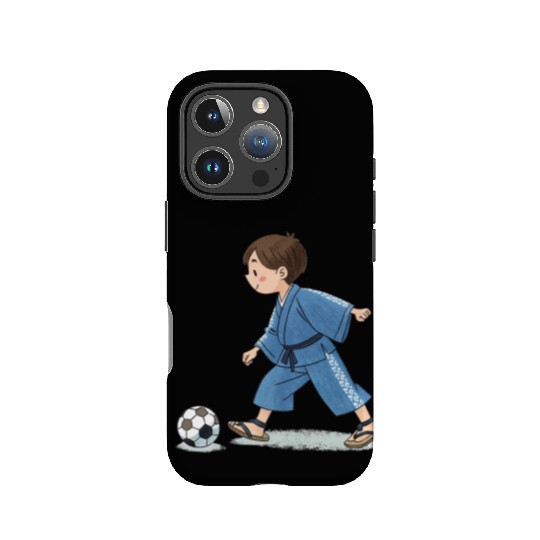 Boy in kimono playing soccer IPhone Cases