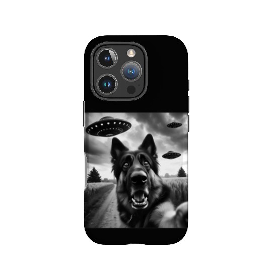 German Shepherd Funny GSP Selfie with UFOs Weird A IPhone Cases