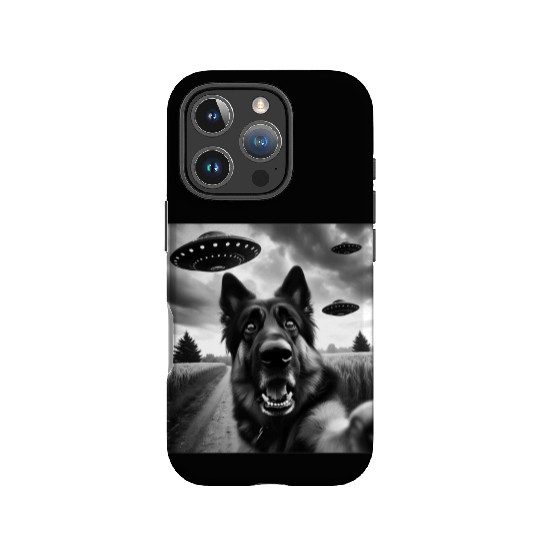German Shepherd Funny GSP Selfie with UFOs Weird A IPhone Cases