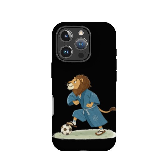 Lion playing soccer in karate kimono IPhone Cases