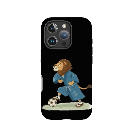 Lion playing soccer in karate kimono IPhone Cases