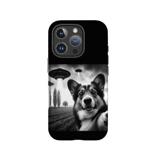 Welsh Corgi Funny Graphic Selfie with UFOs Weird A IPhone Cases