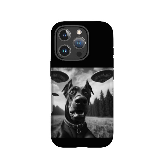 Doberman Pinscher Funny Graphic Selfie with UFO We IPhone Cases