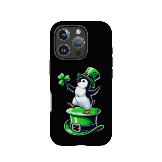 St. Patrick's Day Penguin top hat dancing clover IPhone Cases