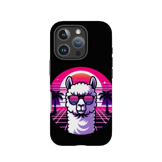 Retro Sunset Llama with Sunglasses in Neon Vibes IPhone Cases