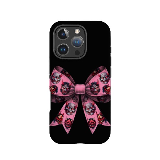 Coquette Bow Oni Yokai Devil Mask Pattern Pink IPhone Cases