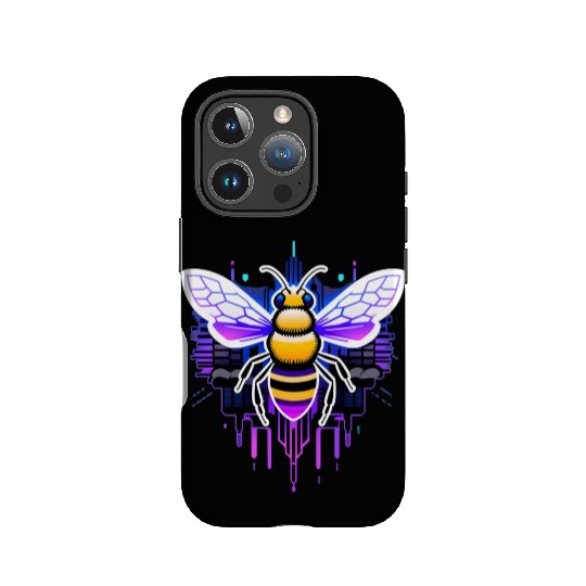 A bee cyberpunk-style with glowing neon stripes IPhone Cases