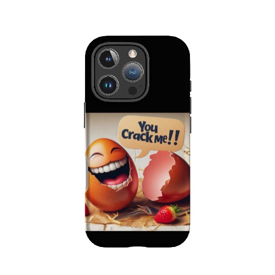 A cracked Easter egg laughing with the caption IPhone Cases