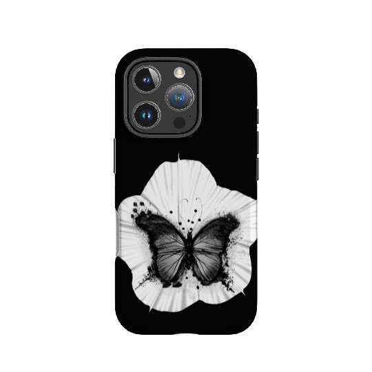 Black Butterfly rests on a Moon Flower IPhone Cases