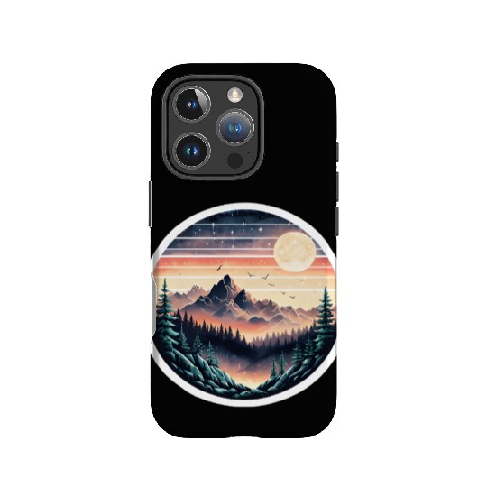 Retro 80s Gradient Sunset Mountain Sticker. IPhone Cases