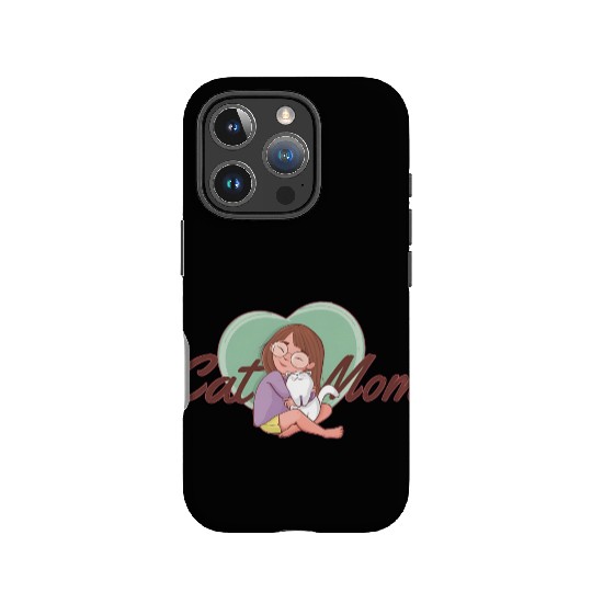 Cat Mom SVG – Girl Hugging White Cat with Heart IPhone Cases