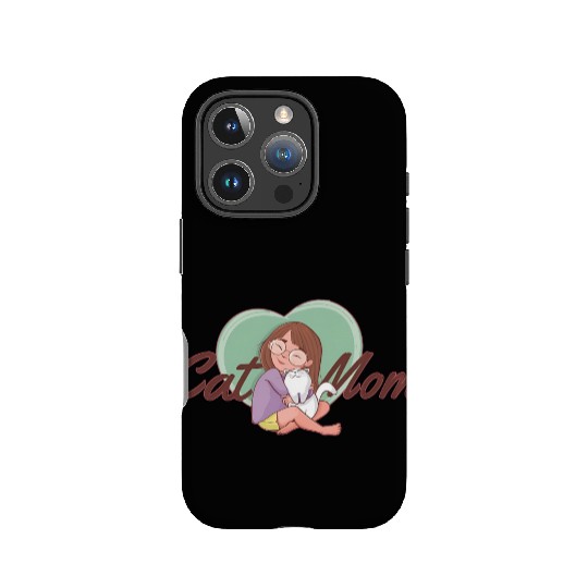 Cat Mom SVG – Girl Hugging White Cat with Heart IPhone Cases
