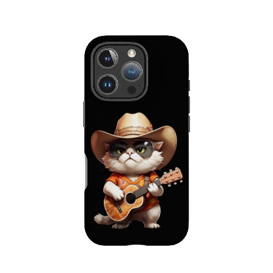 Orange Cowboy Cat with Guitar IPhone Cases