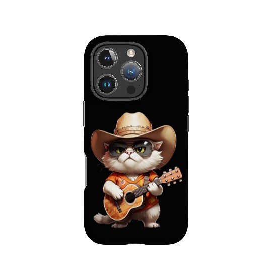 Orange Cowboy Cat with Guitar IPhone Cases