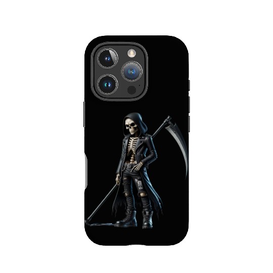 Dark Skeleton Warrior with Scythe and Hooded Jacke IPhone Cases