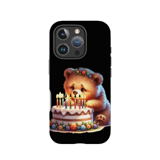 Birthday Bear – Cute Candle Cake & Floral Crown IPhone Cases