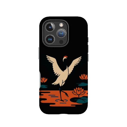 Serene Crane & Lotus Design IPhone Cases