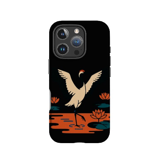 Serene Crane & Lotus Design IPhone Cases