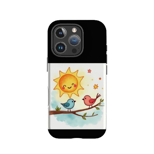 Cheerful Sun and Heart Illustration IPhone Cases
