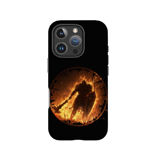 Fire Armored Warrior with Burning Shield and Axe IPhone Cases