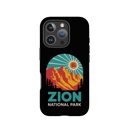 Zion National Park Retro Sunset Art IPhone Cases