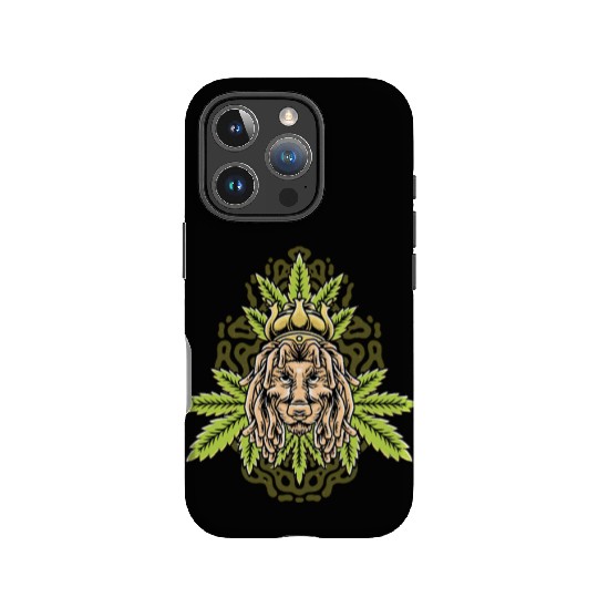 handdrawn lion marijuana leaf with old school t IPhone Cases