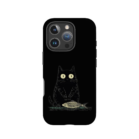 Chubby Black Cat Sardine Fish IPhone Cases