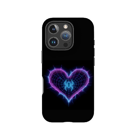 Neon Spider‑Web Heart IPhone Cases
