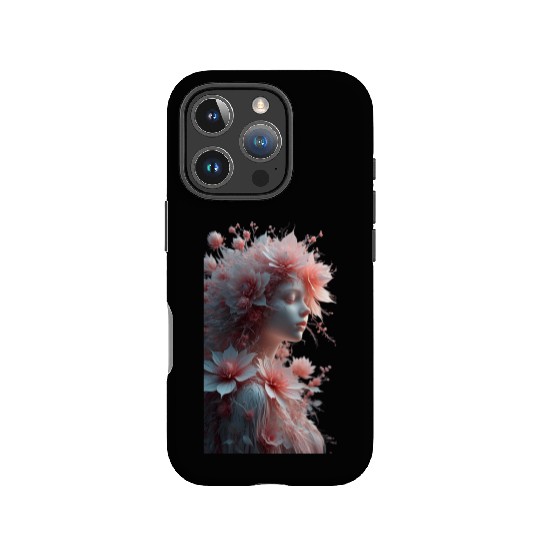 Ethereal Floral Portrait - Woman with Coral Pink IPhone Cases