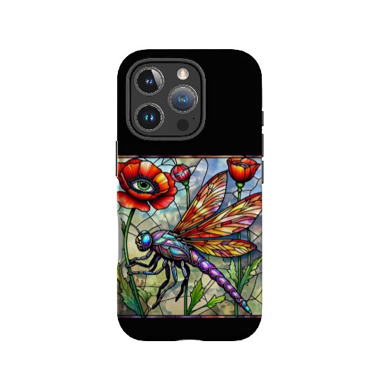 Dragonfly stained glass poppy flower insect eye IPhone Cases
