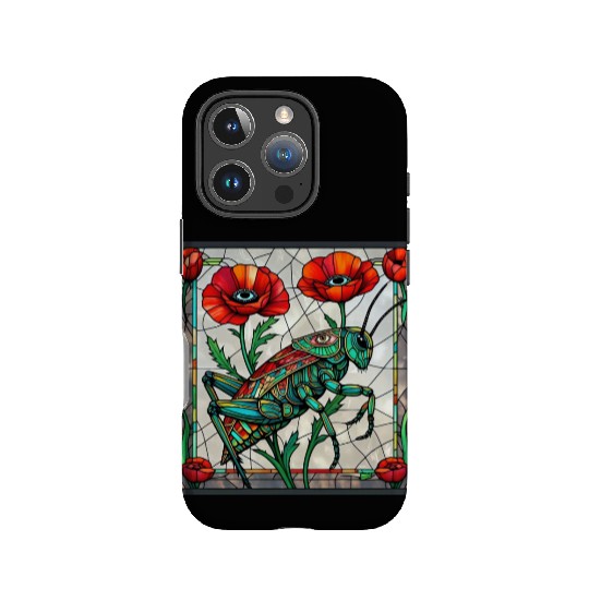 Grasshopper cricket stained glass poppy flower IPhone Cases