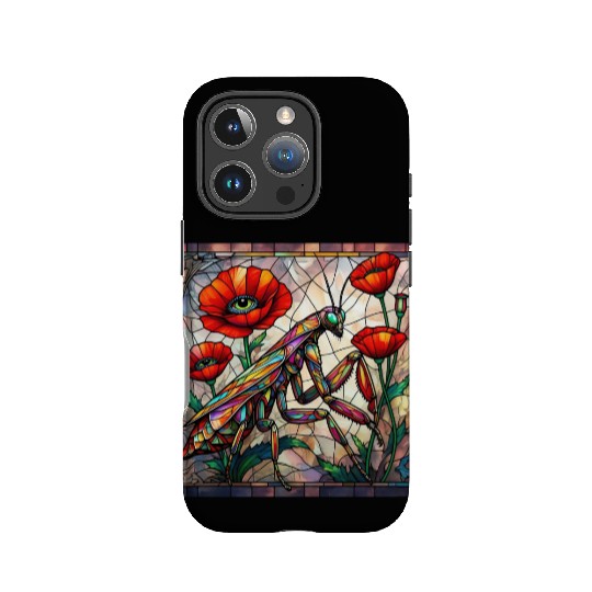 Praying mantis stained glass vibrant poppy flower IPhone Cases
