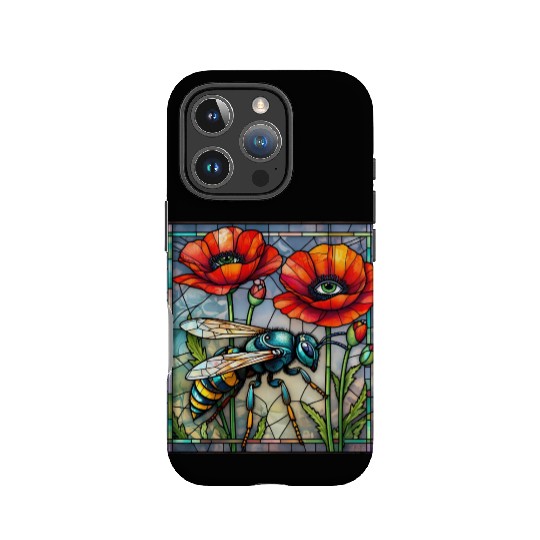 Wasp hornet bee stained glass vibrant poppy flower IPhone Cases