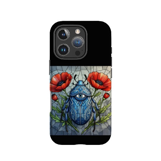 Beetle stained glass bug design vibrant poppy IPhone Cases