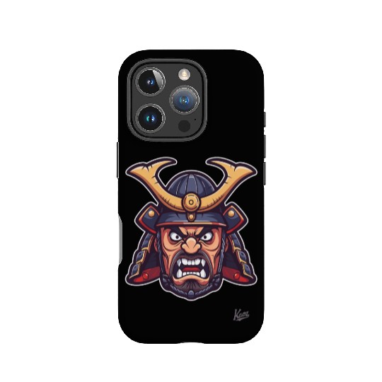 Angry samurai warrior head with helmet IPhone Cases