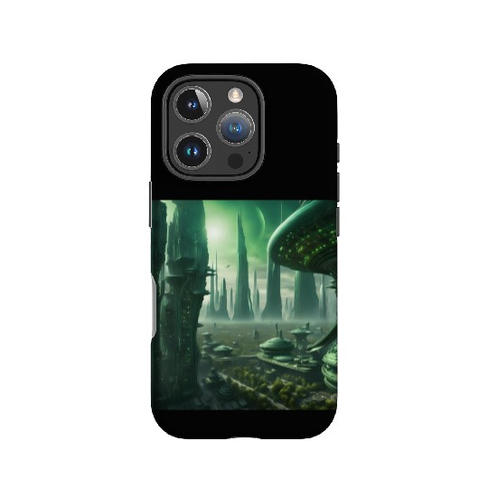 Futuristic Cityscape with Alien Planets IPhone Cases