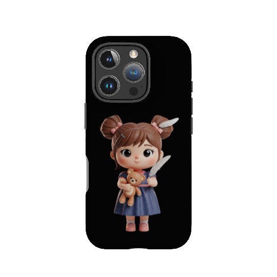 Whimsical Girl with Feather and Teddy Bear IPhone Cases