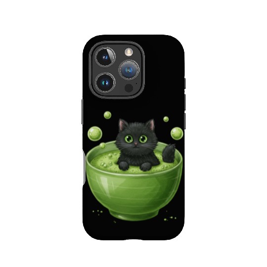 Black Cat in Green Tea Bubble Bath IPhone Cases