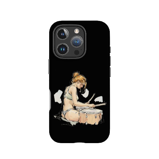 Illustrative Drummer Girl in Casual Attire IPhone Cases
