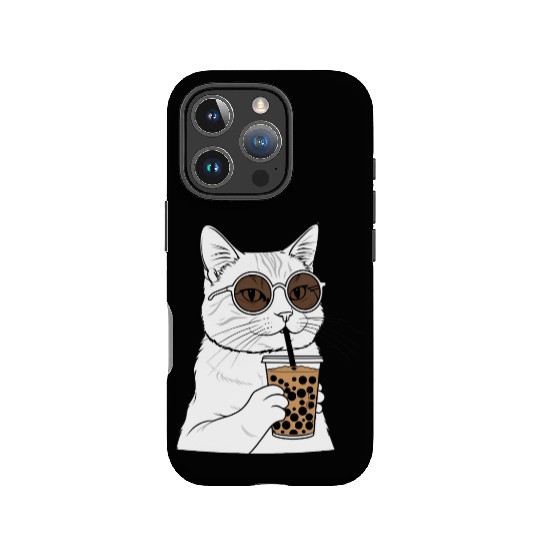 Cool Cat with Bubble Tea and Sunglasses IPhone Cases
