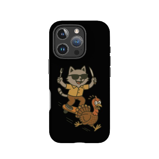 Playful Skater Raccoon with Turkey IPhone Cases