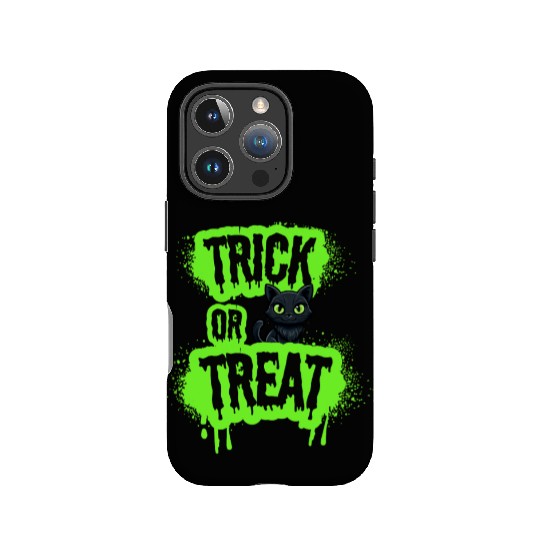Trick or Treat Black Cat Halloween –spooky neon IPhone Cases