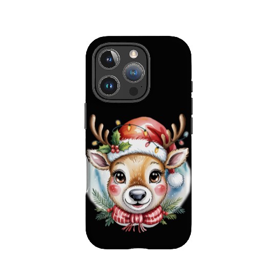 Cute Rudolph Reindeer Watercolor Christmas Art IPhone Cases
