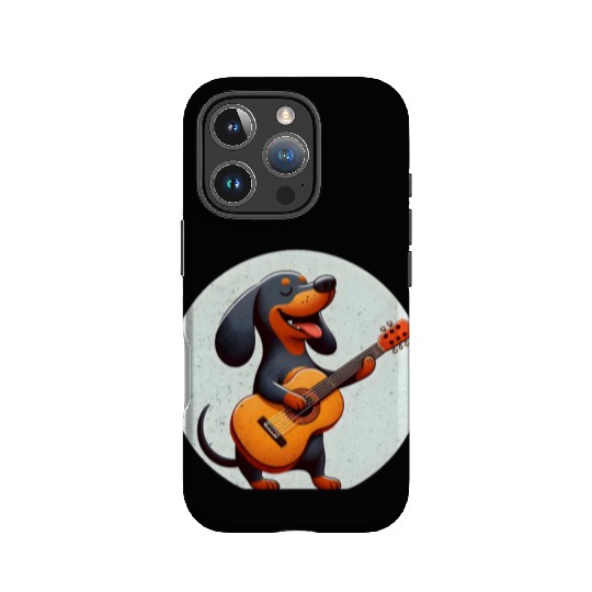 Playful Dachshund Guitar Badge IPhone Cases